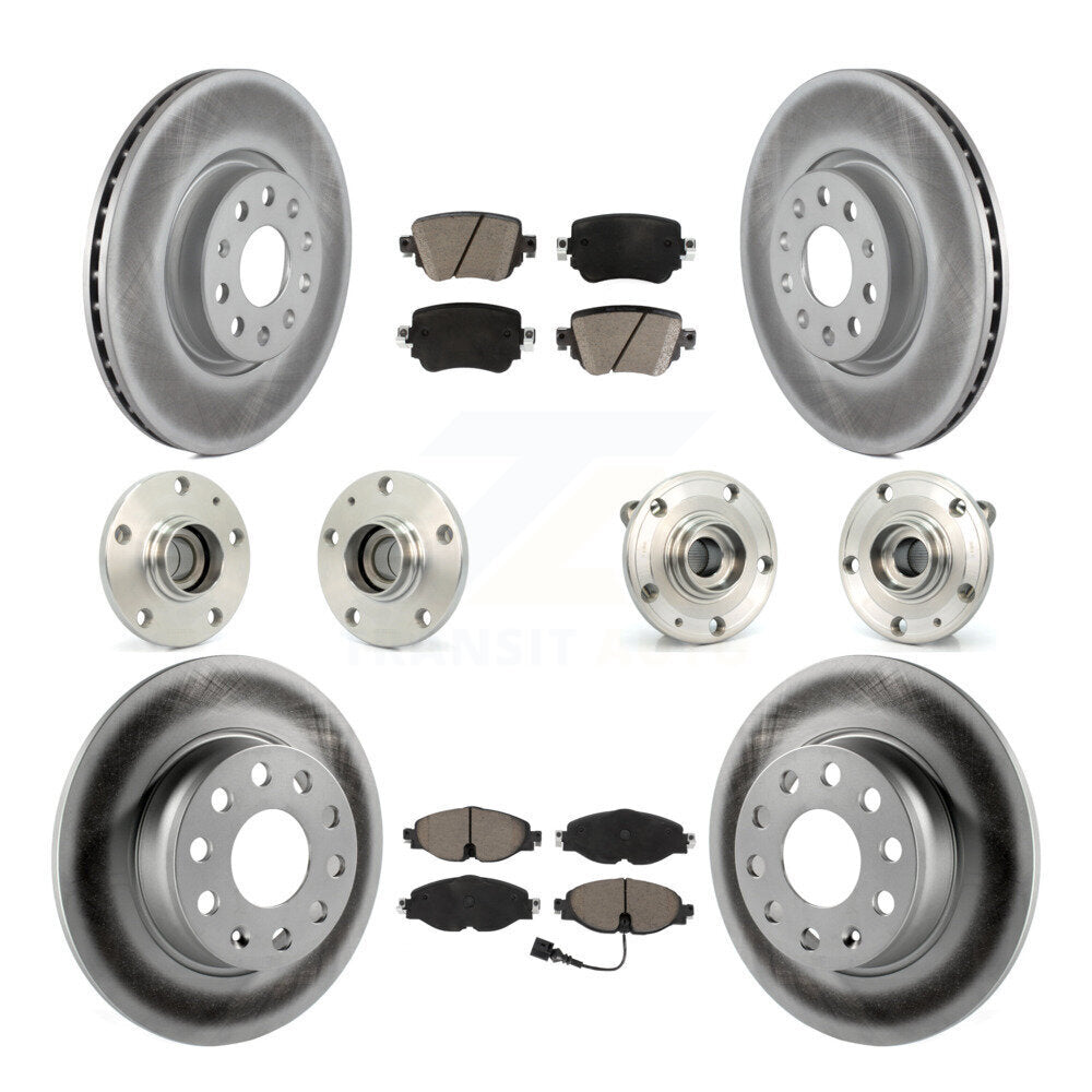 Front Rear Hub Bearing Coated Disc Brake Rotors And Pads Kit (10Pc) For Volkswagen Passat KBB-125802