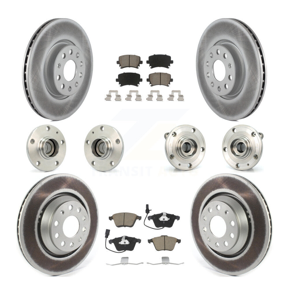 Front Rear Hub Bearings Coated Disc Brake Rotors And Pads Kit (10Pc) For Volkswagen CC KBB-125803