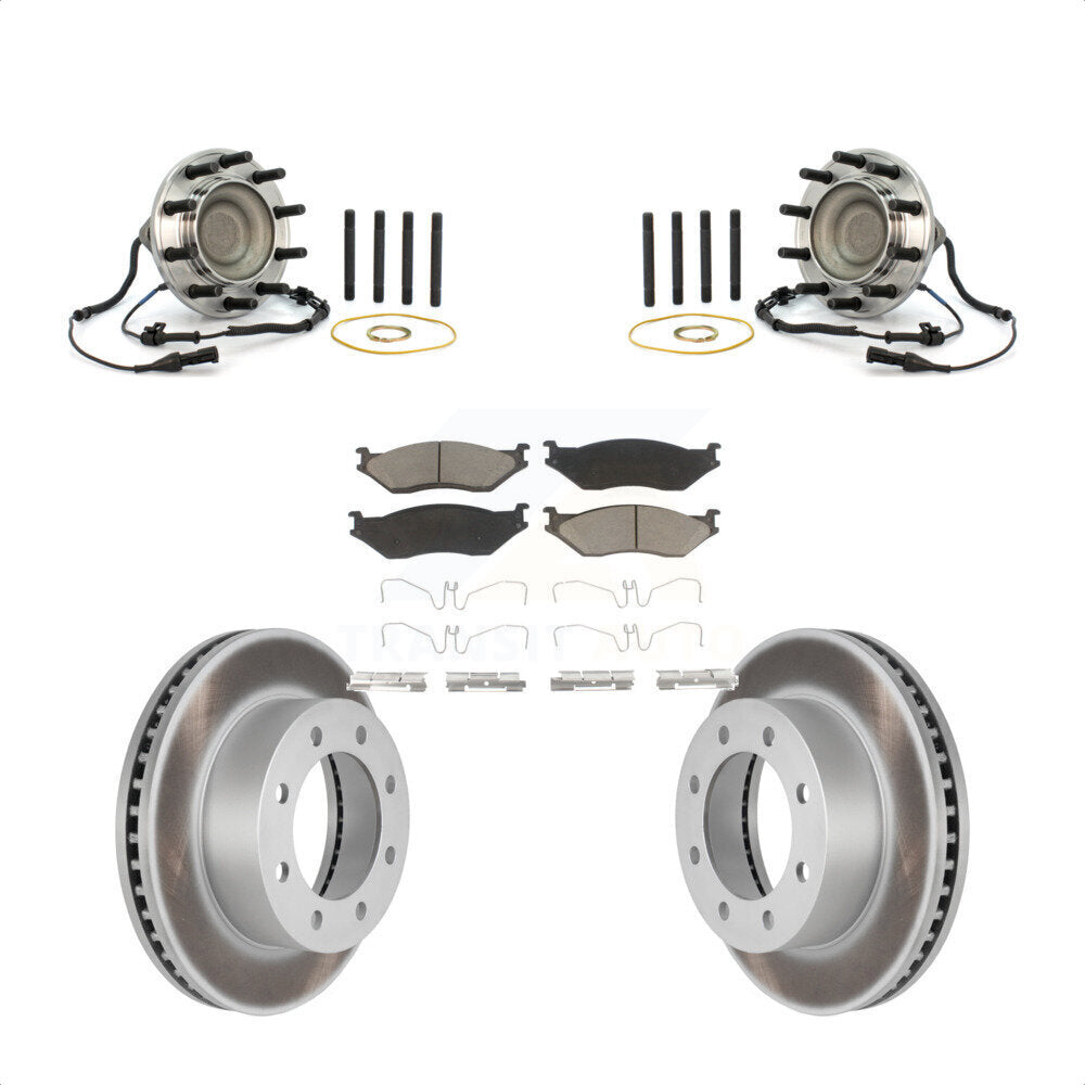 Front Hub Bearing Coated Brake Rotor Pads Kit For Ford F-450 Super Duty With 8 Lug Wheels KBB-125874