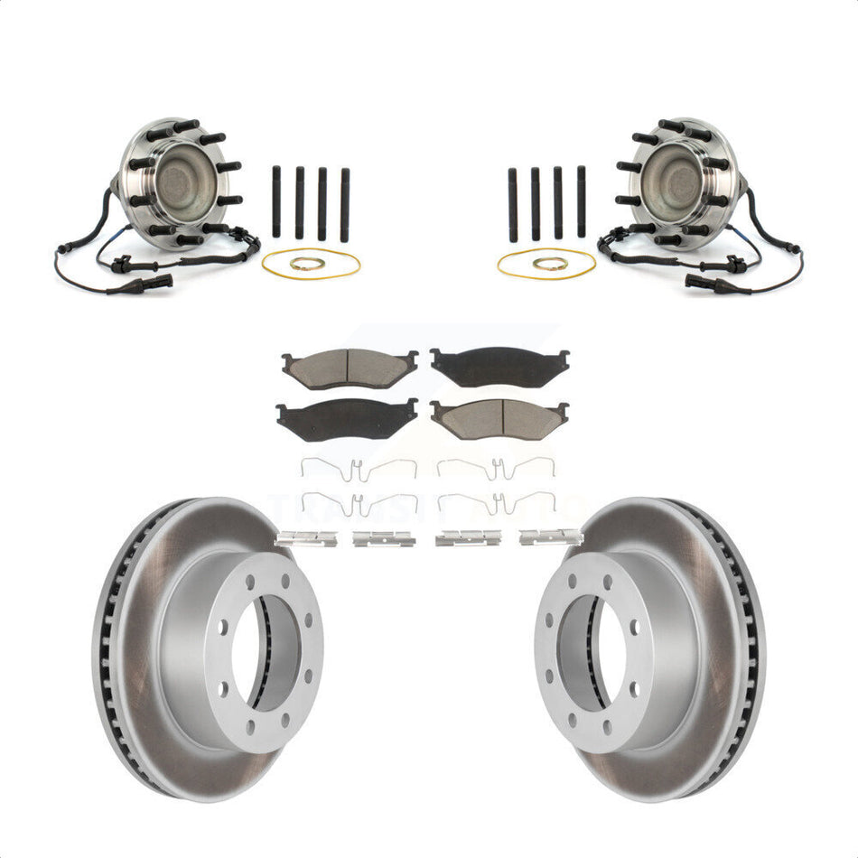 Front Hub Bearing Coated Brake Rotor Pads Kit For Ford F-450 Super Duty With 8 Lug Wheels KBB-125874