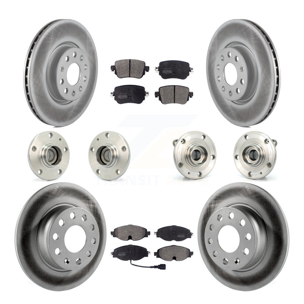 Front Rear Hub Bearing Coated Disc Brake Rotors And Pads Kit (10Pc) For Volkswagen Passat KBB-125990