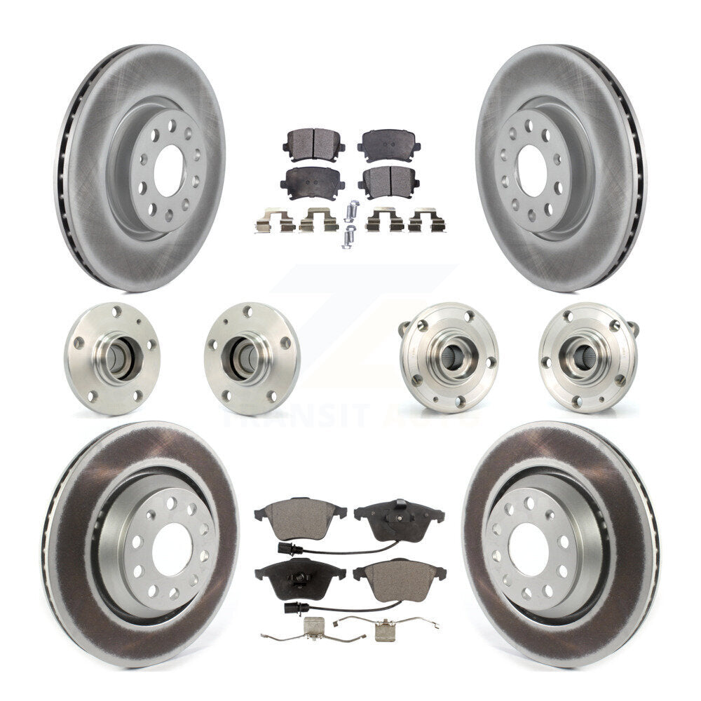 Front Rear Hub Bearings Coated Disc Brake Rotors And Pads Kit (10Pc) For Volkswagen CC KBB-125991