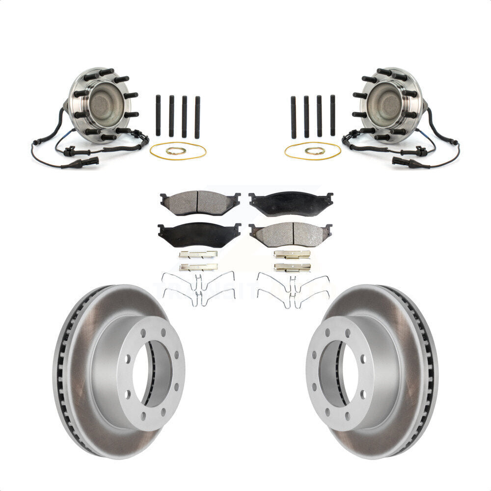 Front Hub Bearing Coated Brake Rotor Pads Kit For Ford F-450 Super Duty With 8 Lug Wheels KBB-126037