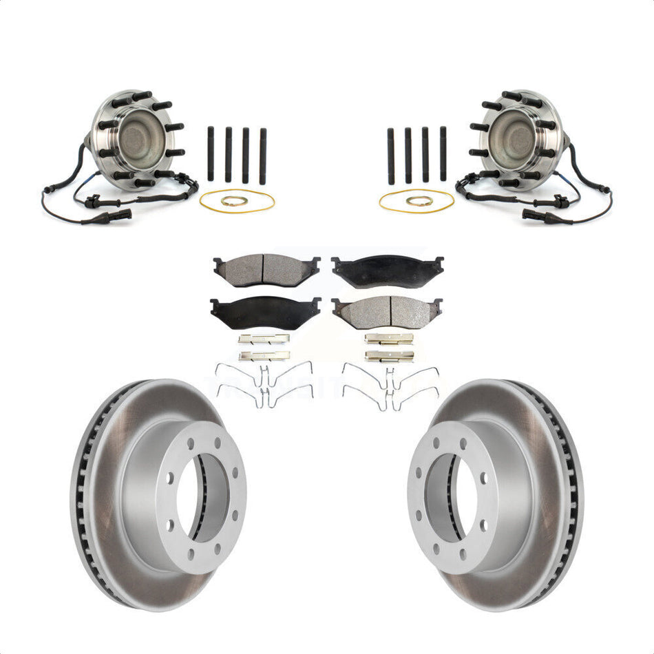 Front Hub Bearing Coated Brake Rotor Pads Kit For Ford F-450 Super Duty With 8 Lug Wheels KBB-126037