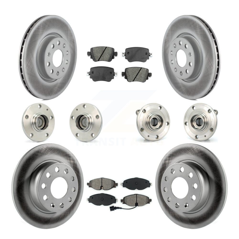 Front Rear Hub Bearing Coated Disc Brake Rotors And Pads Kit (10Pc) For Volkswagen Passat KBB-126098