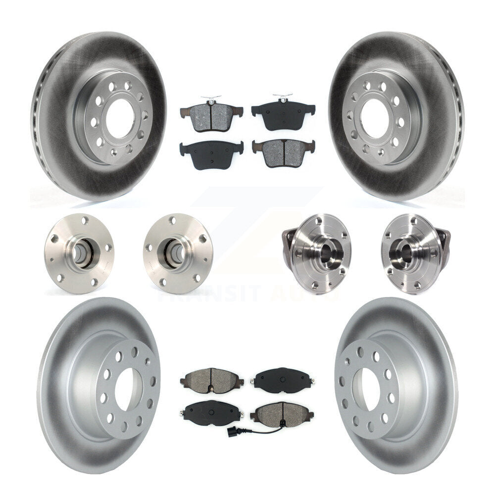 Front Rear Hub Bearing Coated Brake Rotor Pads Kit (10Pc) For 19-21 Volkswagen Jetta 1.4L KBB-126108