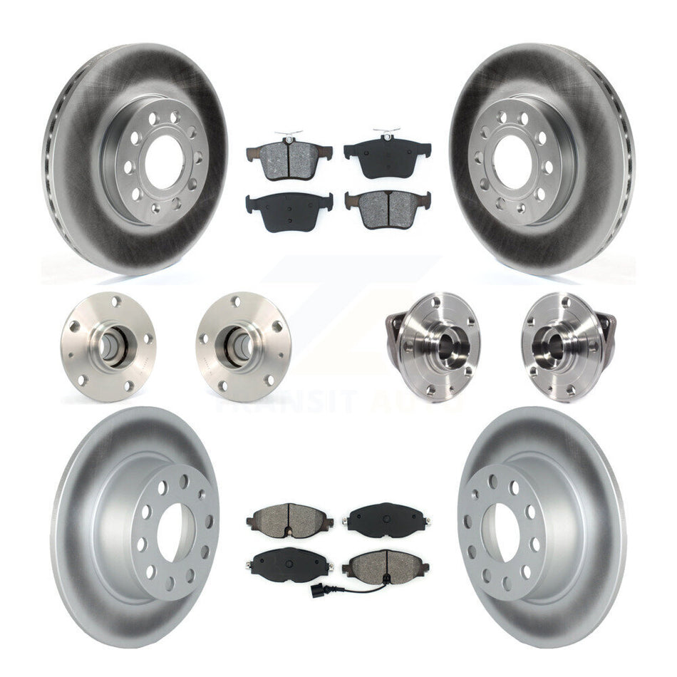 Front Rear Hub Bearing Coated Brake Rotor Pads Kit (10Pc) For 19-21 Volkswagen Jetta 1.4L KBB-126108