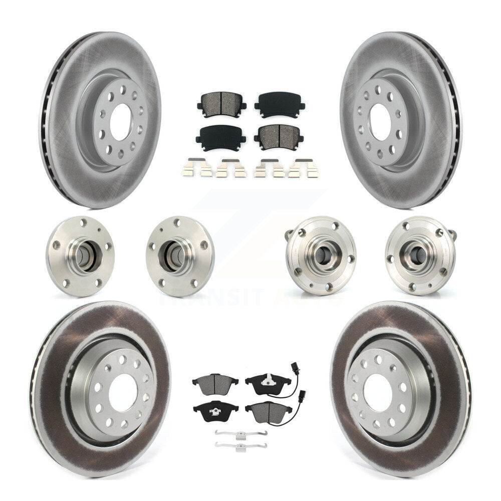 Front Rear Hub Bearings Coated Disc Brake Rotors And Pads Kit (10Pc) For Volkswagen CC KBB-126118