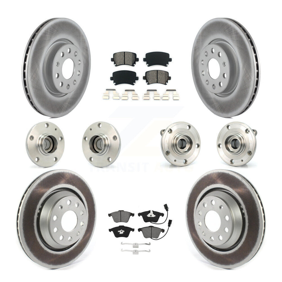 Front Rear Hub Bearings Coated Disc Brake Rotors And Pads Kit (10Pc) For Volkswagen CC KBB-126118