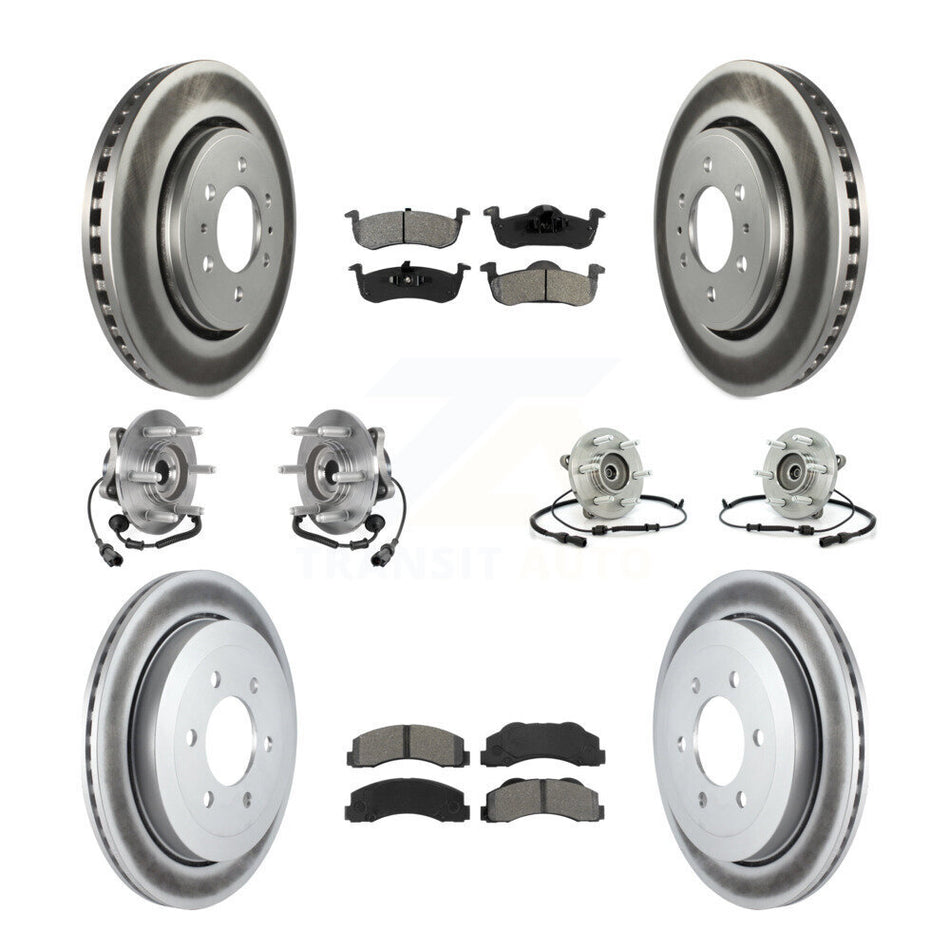 Front Rear Hub Bearing Coated Brake Rotor Pads Kit (10Pc) For Ford Expedition Lincoln 4WD KBB-126126
