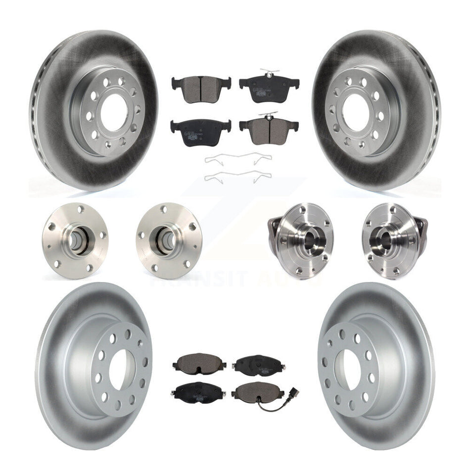 Front Rear Hub Bearing Coated Brake Rotor Pads Kit (10Pc) For 19-21 Volkswagen Jetta 1.4L KBB-126205