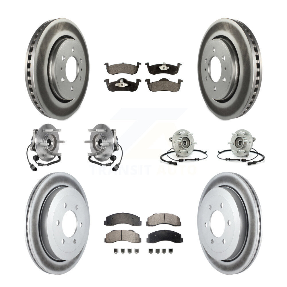 Front Rear Hub Bearing Coated Brake Rotor Pads Kit (10Pc) For Ford Expedition Lincoln 4WD KBB-126216