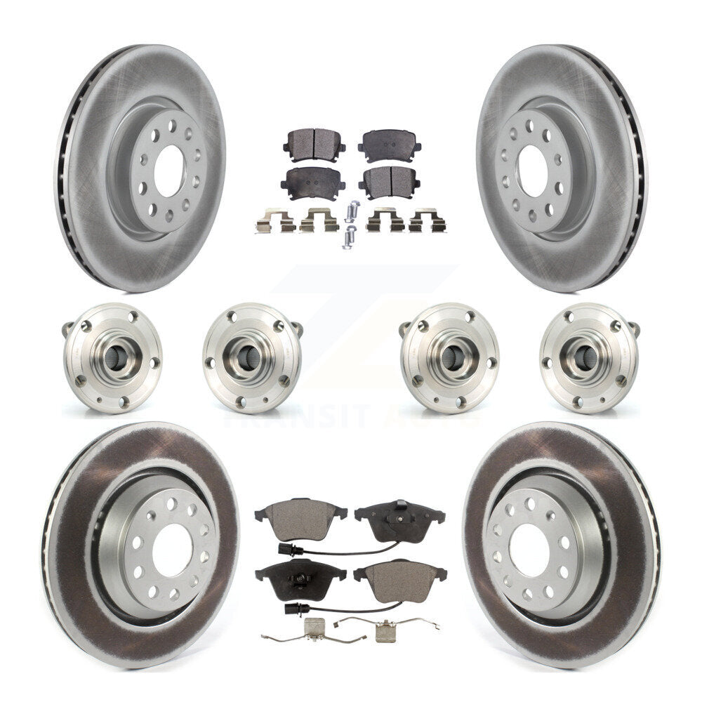 Front Rear Hub Bearings Coated Disc Brake Rotors And Pads Kit (10Pc) For Volkswagen CC KBB-126242