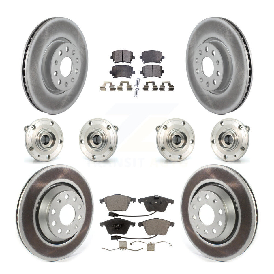 Front Rear Hub Bearings Coated Disc Brake Rotors And Pads Kit (10Pc) For Volkswagen CC KBB-126242