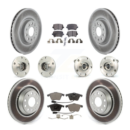 Front Rear Hub Bearings Coated Disc Brake Rotors And Pads Kit (10Pc) For Volkswagen CC KBB-126244