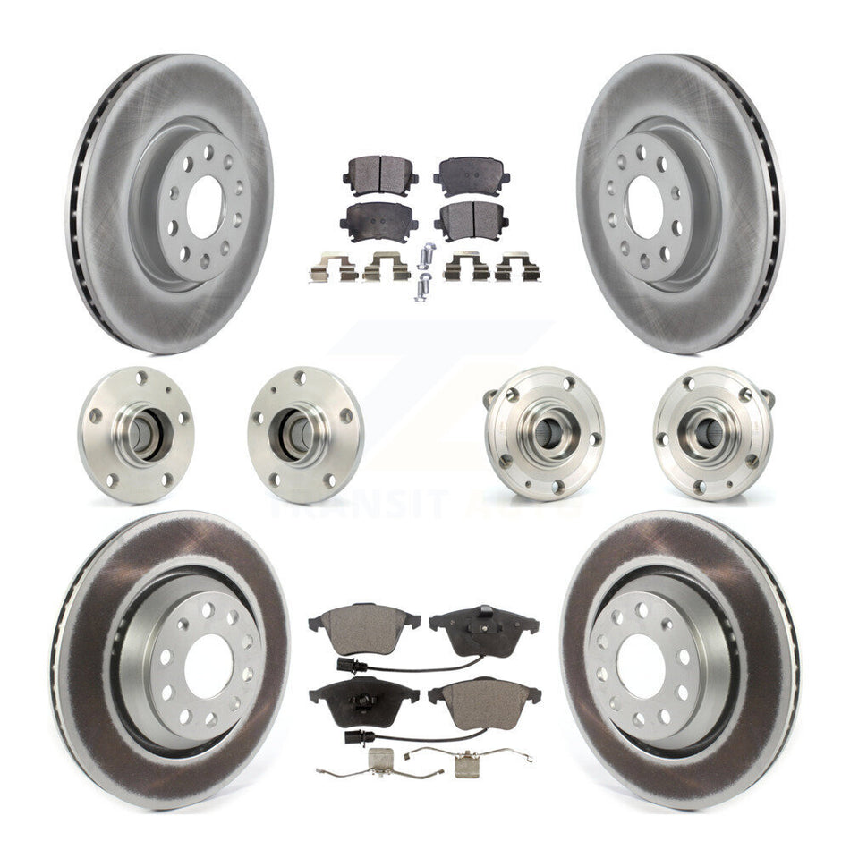 Front Rear Hub Bearings Coated Disc Brake Rotors And Pads Kit (10Pc) For Volkswagen CC KBB-126244