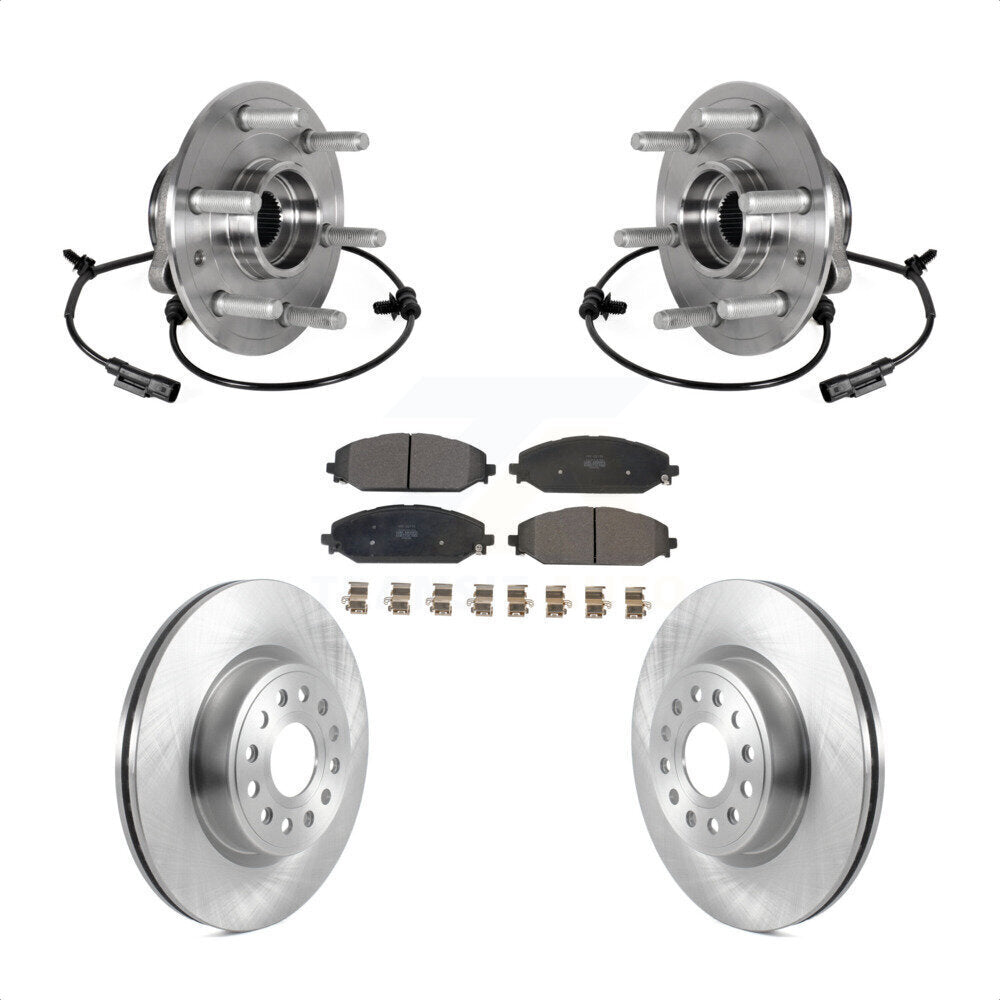 Front Hub Bearing Assembly Brake Rotor & Pads Kit For Ram 1500 Without 22" Factory Wheels KBB-126429