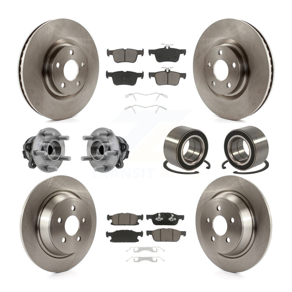 Front Rear Hub Bearing Disc Brake Rotor And Ceramic Pad Kit (10Pc) For 2015 Ford Edge FWD KBB-126527