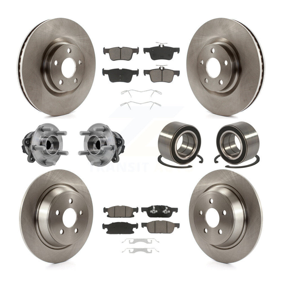 Front Rear Hub Bearing Disc Brake Rotor And Ceramic Pad Kit (10Pc) For 2015 Ford Edge FWD KBB-126527