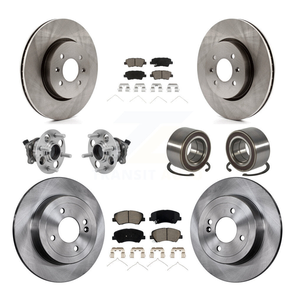 Front Rear Hub Bearings Disc Brake Rotors And Pads Kit (10Pc) For Kia Rio Hyundai Accent KBB-126530