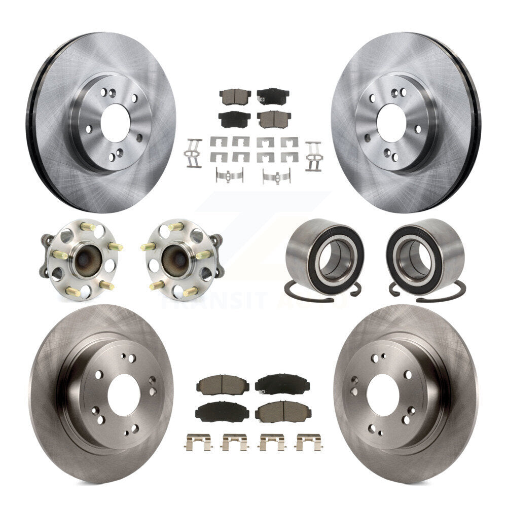 Front Rear Wheel Hub Bearing Disc Brake Rotor And Ceramic Pad Kit (10Pc) For Honda Accord KBB-126533