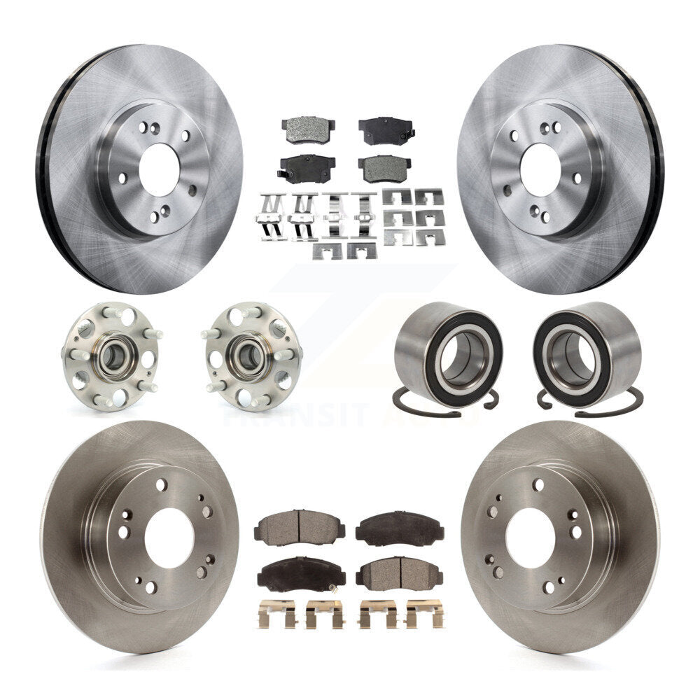 Front Rear Hub Bearing Disc Brake Rotor And Semi-Metallic Pad Kit (10Pc) For Honda Accord KBB-126541