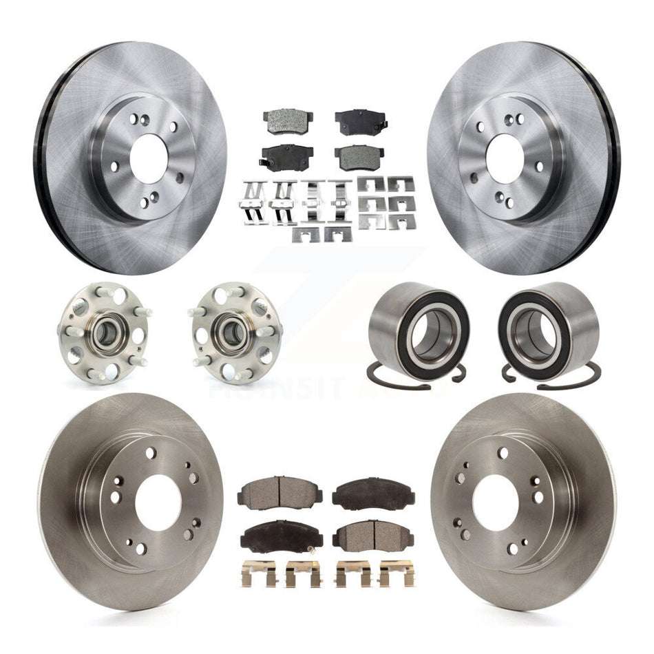 Front Rear Hub Bearing Disc Brake Rotor And Semi-Metallic Pad Kit (10Pc) For Honda Accord KBB-126541
