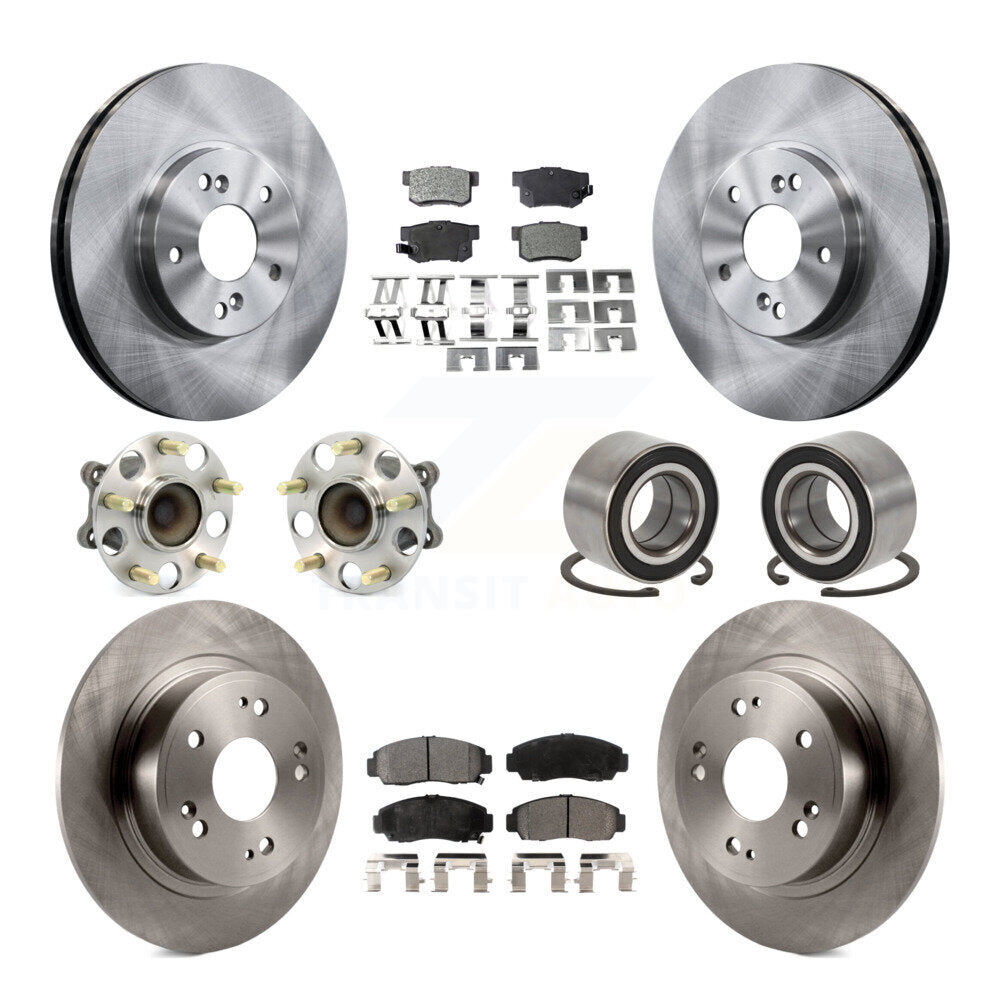 Front Rear Hub Bearing Disc Brake Rotor And Semi-Metallic Pad Kit (10Pc) For Honda Accord KBB-126543