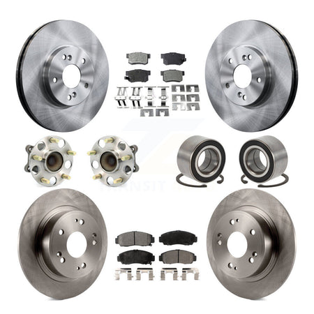 Front Rear Hub Bearing Disc Brake Rotor And Semi-Metallic Pad Kit (10Pc) For Honda Accord KBB-126543
