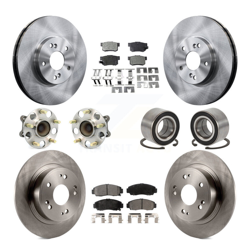 Front Rear Hub Bearing Disc Brake Rotor And Semi-Metallic Pad Kit (10Pc) For Honda Accord KBB-126543