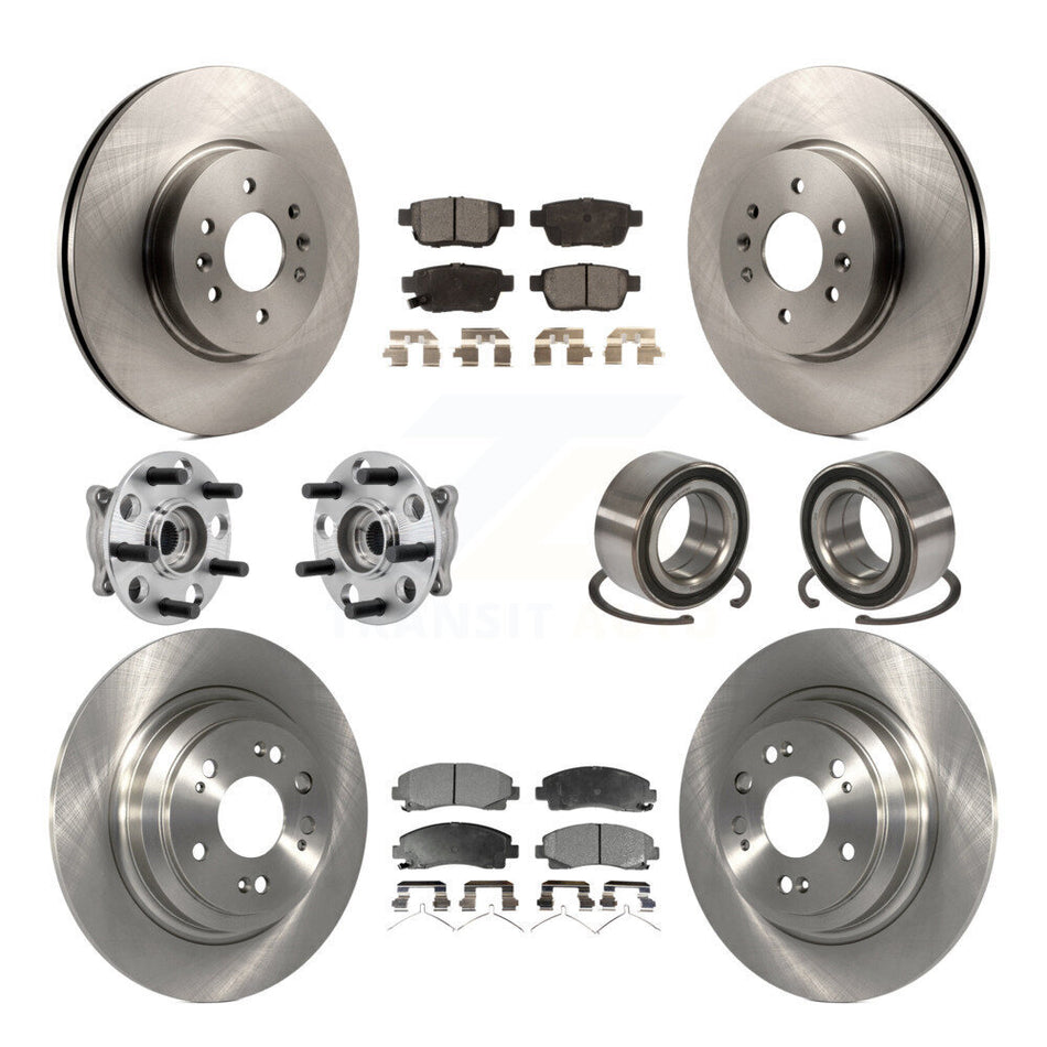 Front Rear Hub Bearings Disc Brake Rotors And Pads Kit (10Pc) For 2009-2013 Acura TL AWD KBB-126548