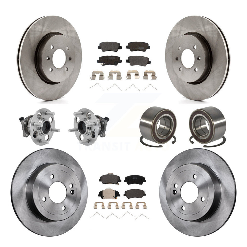 Front Rear Hub Bearings Disc Brake Rotors And Pads Kit (10Pc) For Kia Rio Hyundai Accent KBB-126549