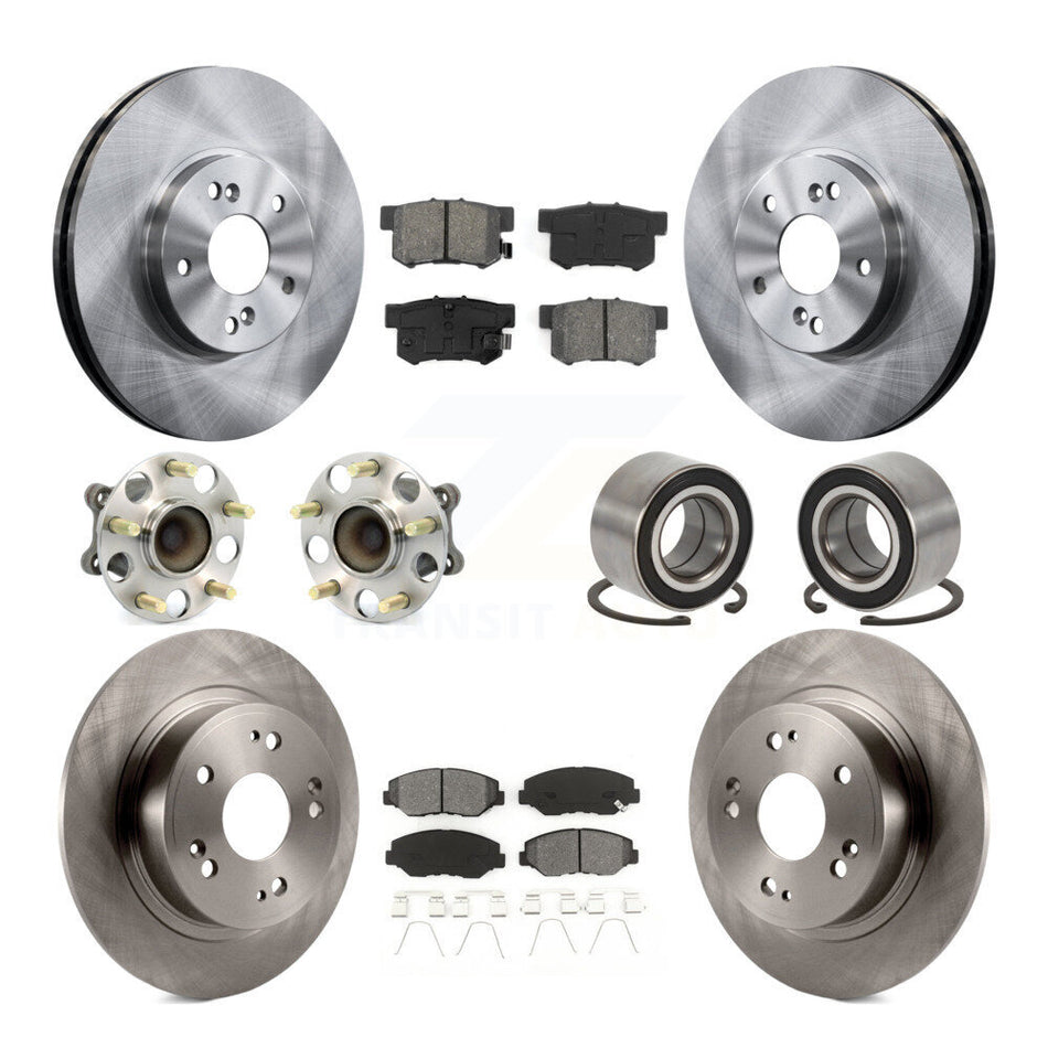 Front Rear Hub Bearing Disc Brake Rotor And Semi-Metallic Pad Kit (10Pc) For Honda Accord KBB-126558