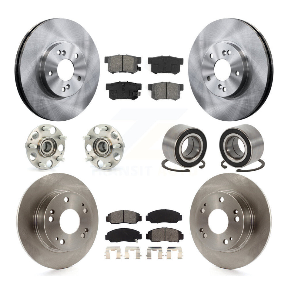 Front Rear Hub Bearing Disc Brake Rotor And Semi-Metallic Pad Kit (10Pc) For Honda Accord KBB-126559