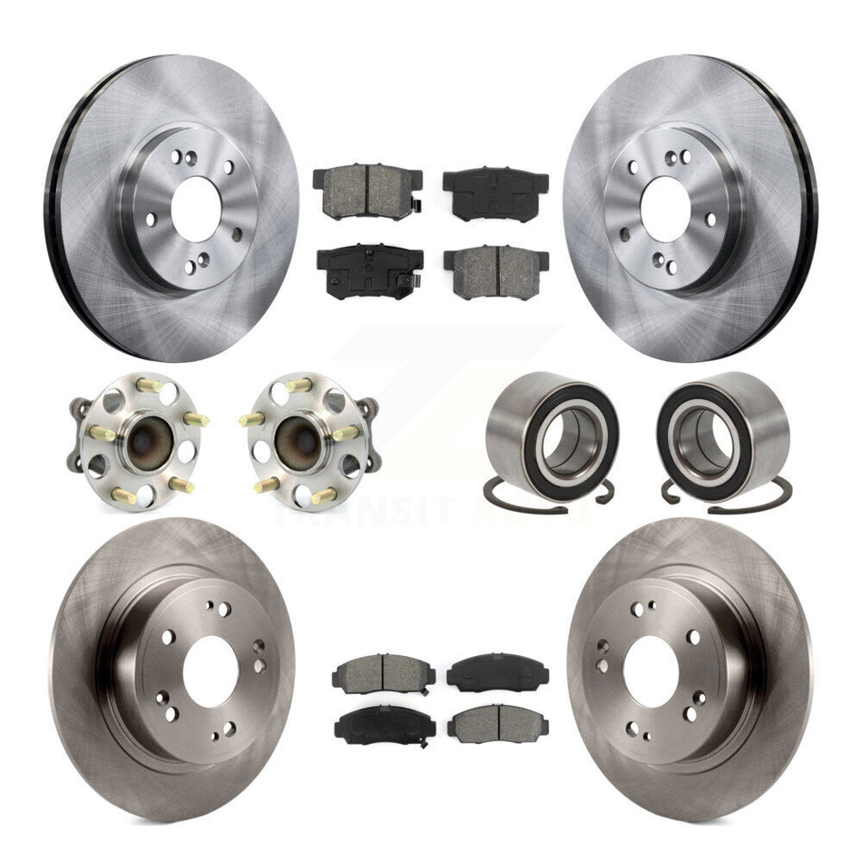 Front Rear Hub Bearing Disc Brake Rotor And Semi-Metallic Pad Kit (10Pc) For Honda Accord KBB-126560