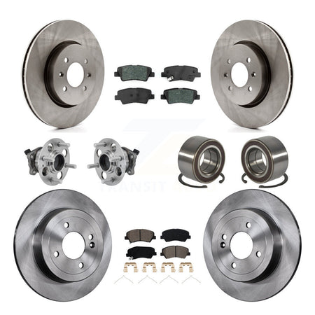 Front Rear Hub Bearings Disc Brake Rotors And Pads Kit (10Pc) For Kia Rio Hyundai Accent KBB-126568