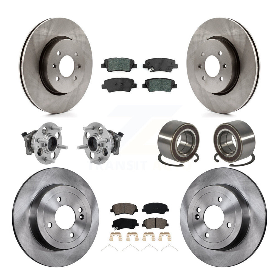 Front Rear Hub Bearings Disc Brake Rotors And Pads Kit (10Pc) For Kia Rio Hyundai Accent KBB-126568