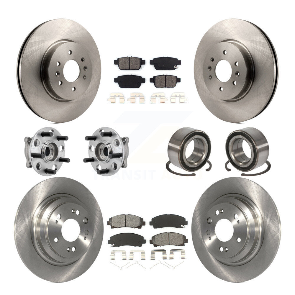Front Rear Hub Bearings Disc Brake Rotors And Pads Kit (10Pc) For 2009-2013 Acura TL AWD KBB-126570