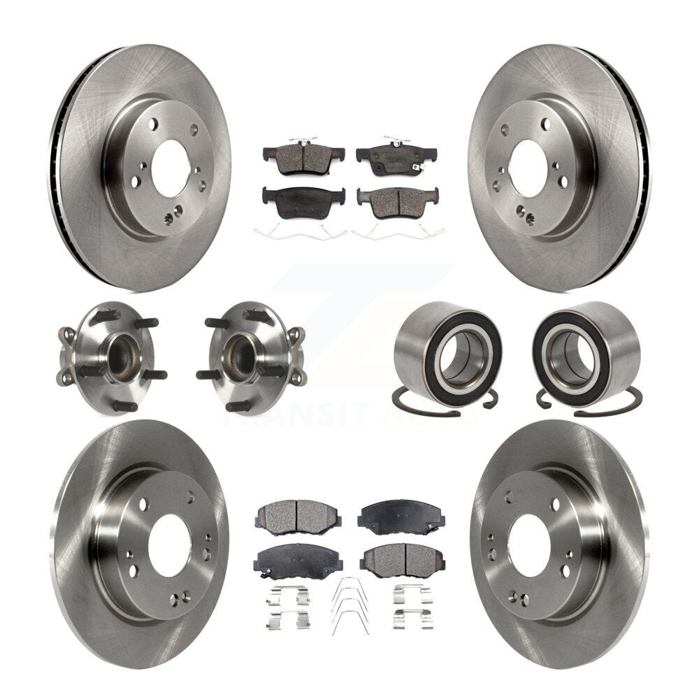 Front Rear Wheel Hub Bearing Disc Brake Rotor And Ceramic Pads Kit (10Pc) For Honda Civic KBB-126578