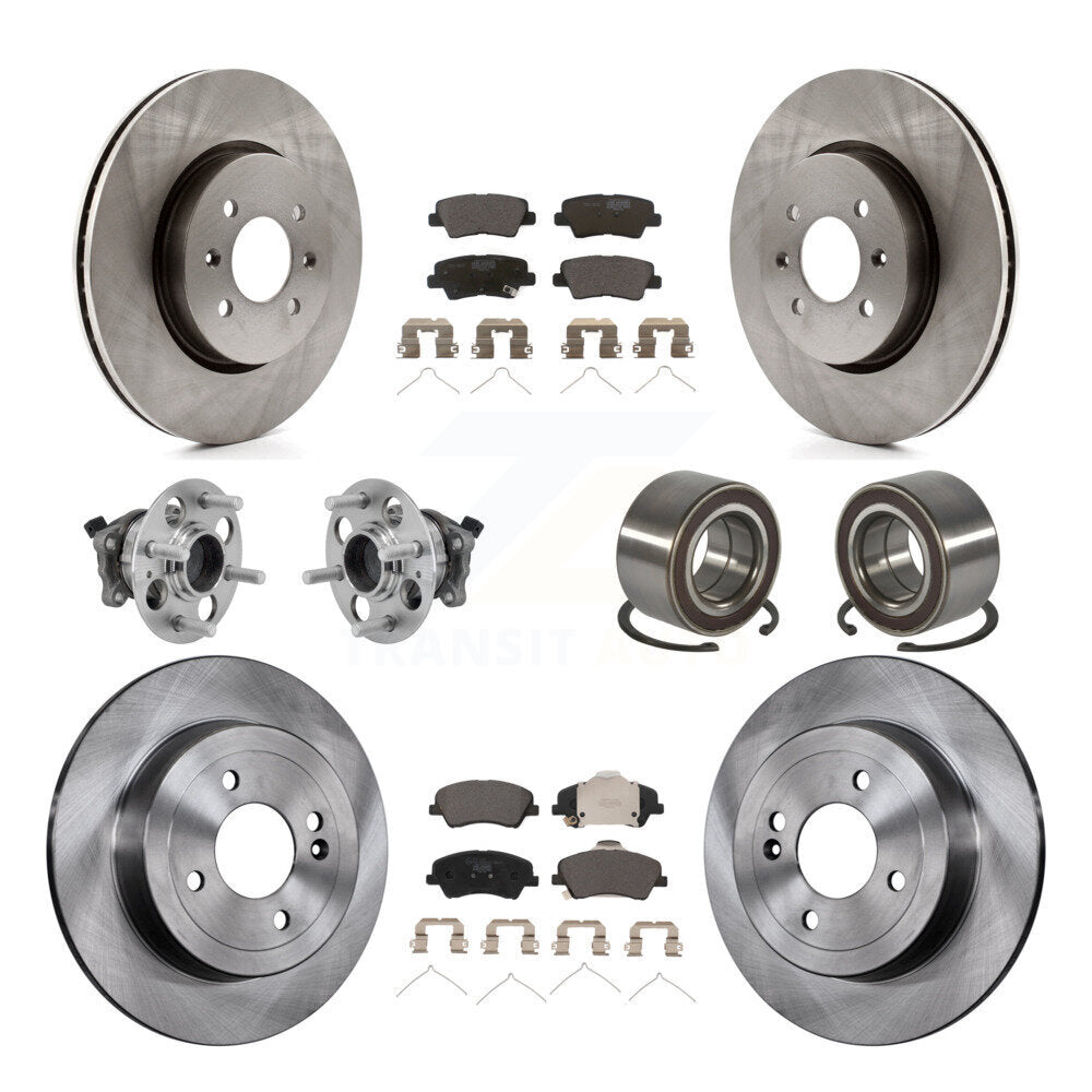 Front Rear Hub Bearings Disc Brake Rotors And Pads Kit (10Pc) For Kia Rio Hyundai Accent KBB-126585