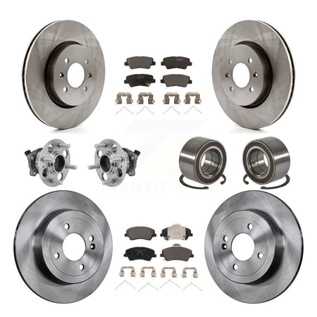 Front Rear Hub Bearings Disc Brake Rotors And Pads Kit (10Pc) For Kia Rio Hyundai Accent KBB-126585