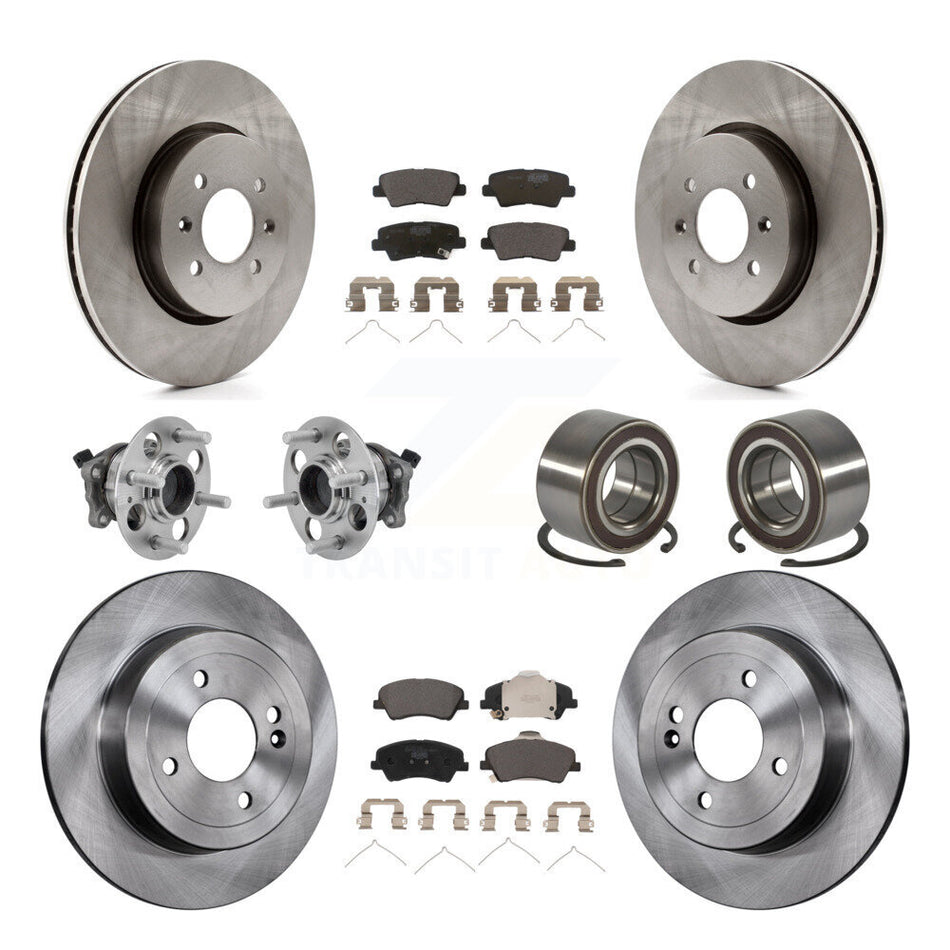 Front Rear Hub Bearings Disc Brake Rotors And Pads Kit (10Pc) For Kia Rio Hyundai Accent KBB-126585