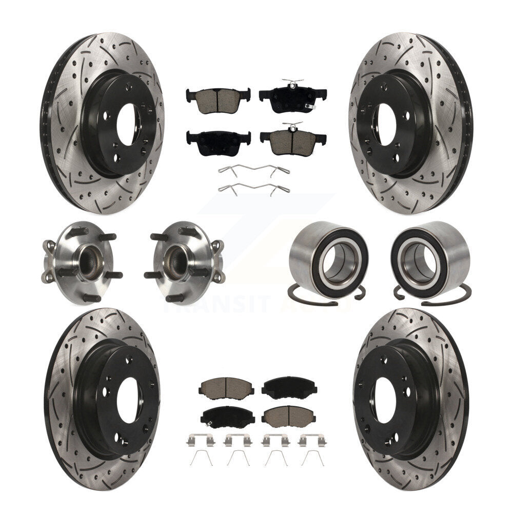 Front Rear Hub Bearing Coated Disc Brake Rotor And Ceramic Pad Kit (10Pc) For Honda Civic KBB-126588