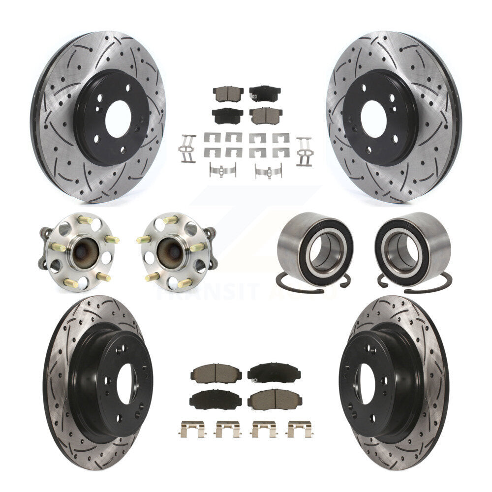 Front Rear Wheel Hub Bearing Coated Disc Brake Rotor And Pads Kit (10Pc) For Honda Accord KBB-126590