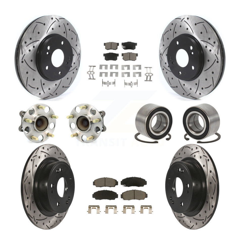 Front Rear Wheel Hub Bearing Coated Disc Brake Rotor And Pads Kit (10Pc) For Honda Accord KBB-126590