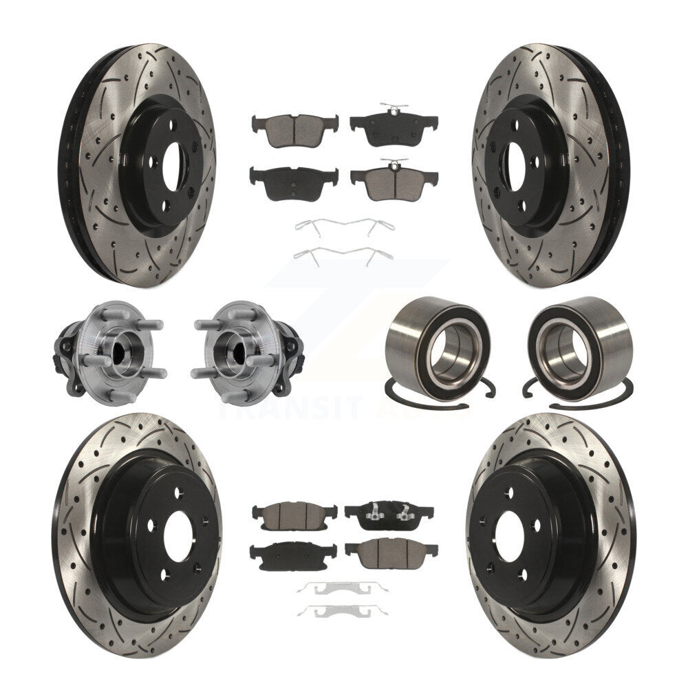 Front Rear Hub Bearing Coated Disc Brake Rotor And Pads Kit (10Pc) For 2015 Ford Edge FWD KBB-126593