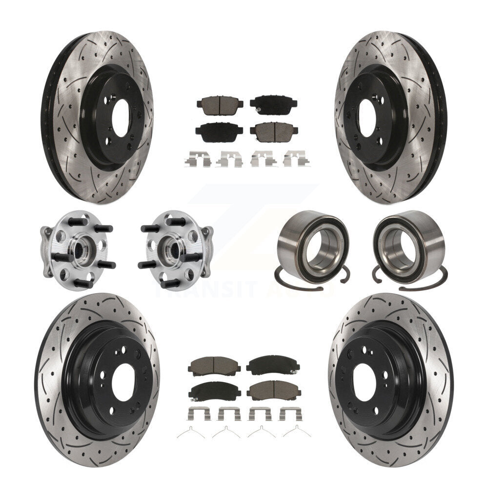 Front Rear Hub Bearing Coated Disc Brake Rotor Pads Kit (10Pc) For 2009-2013 Acura TL AWD KBB-126596