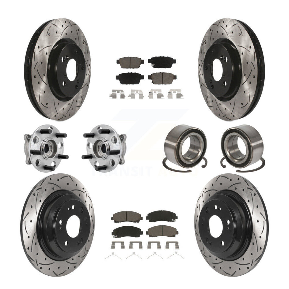 Front Rear Hub Bearing Coated Disc Brake Rotor Pads Kit (10Pc) For 2009-2013 Acura TL AWD KBB-126596