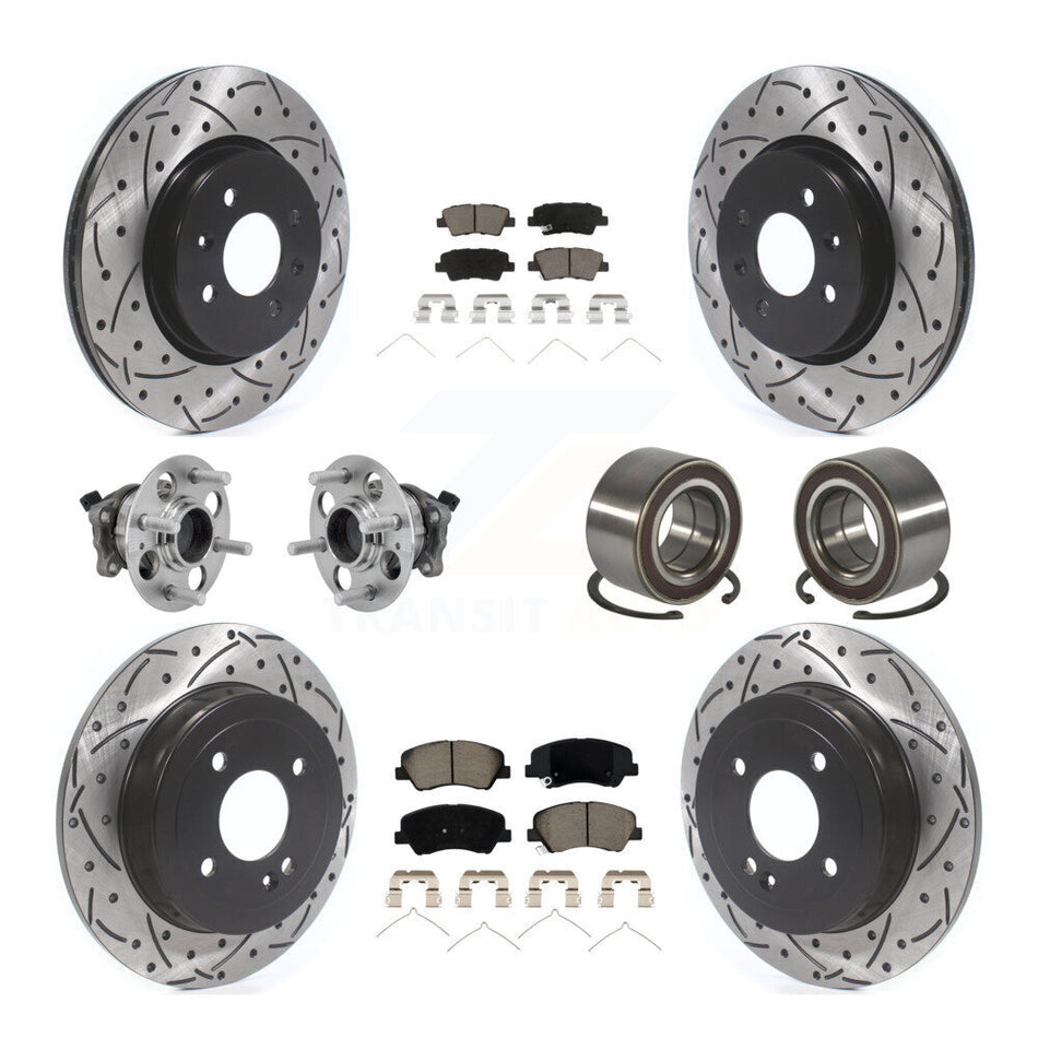 Front Rear Hub Bearing Coated Disc Brake Rotor Pads Kit (10Pc) For Kia Rio Hyundai Accent KBB-126598