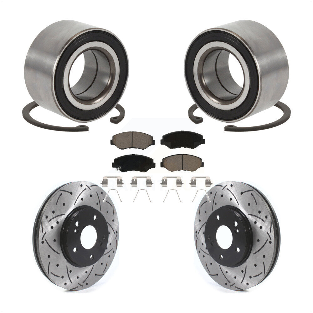 Front Wheel Bearing Drill Slot Brake Rotor Pad Kit For 2005 Honda Accord Hybrid with 3.0L KBB-126602